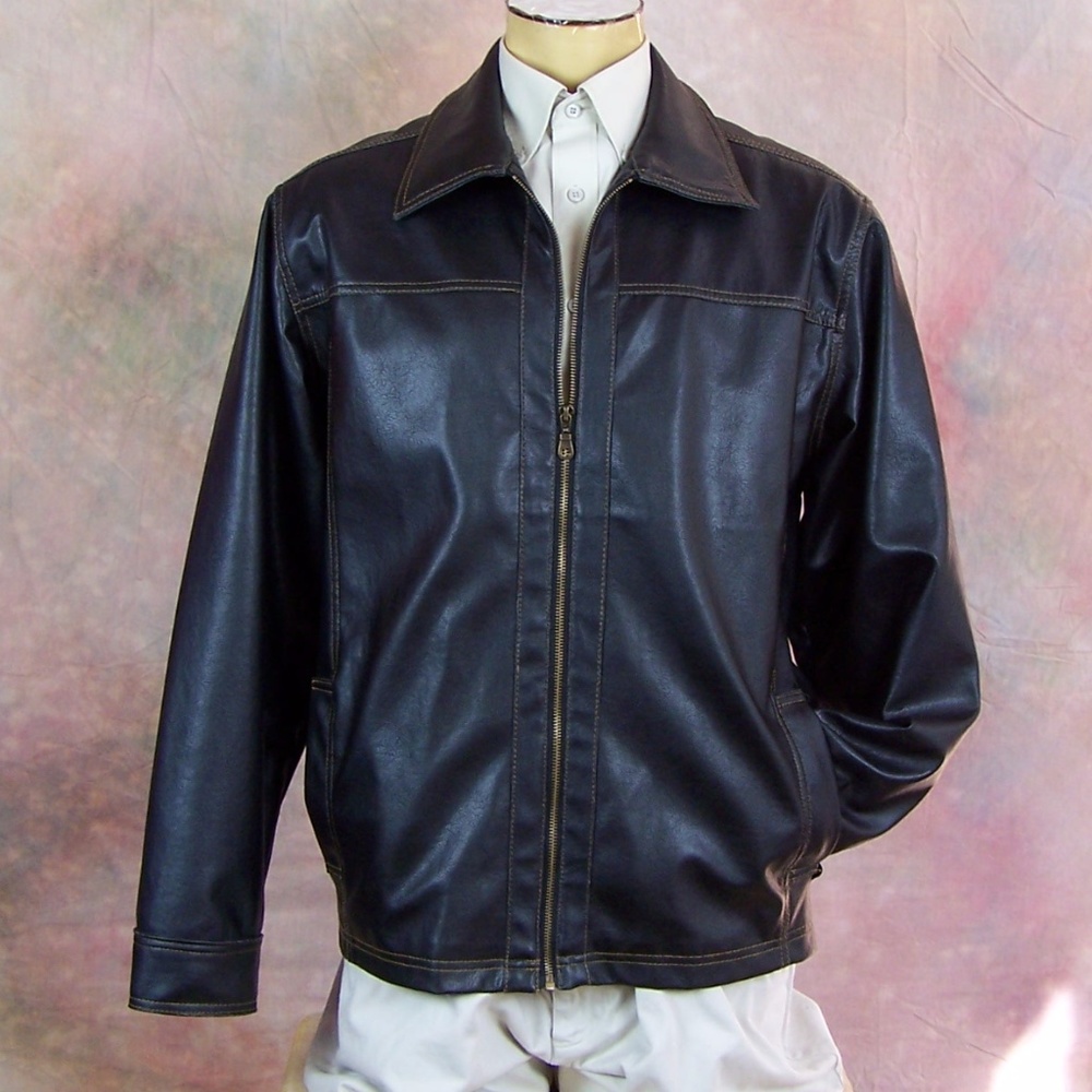 Point Zero Mens L Brown Faux Leather Jacket Coat